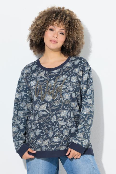Image du produit Ulla Popken Sweat-shirt col rond et manches longues, message avec perles (62)