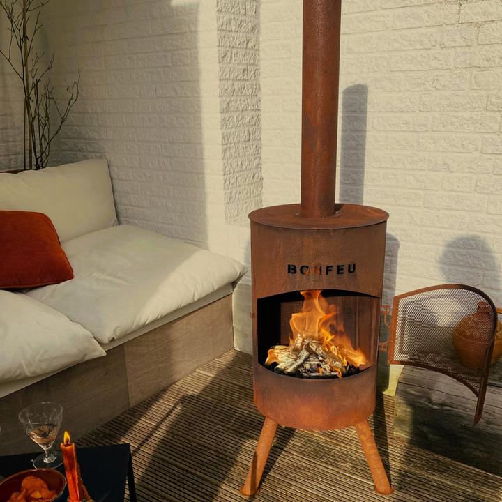 Actual product image Bonfeu BonTon 40 Corten Tuinhaard - L 40 x W 40 x H 145 cm - Staal - bruin - Tuinhaard - Terrasverwarming -