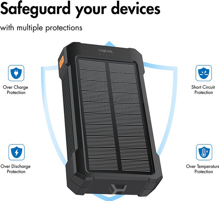 Image du produit LogiLink Solar Powerbank 10.000 mAh, schwarz (10000 mAh, 18 W)