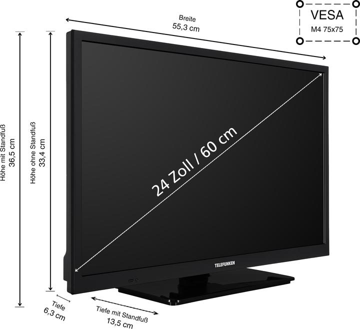 Actual product image Telefunken XH24O550M 24-inch HD-ready LED TV with triple tuner, black (24", LED, HD, 2024)