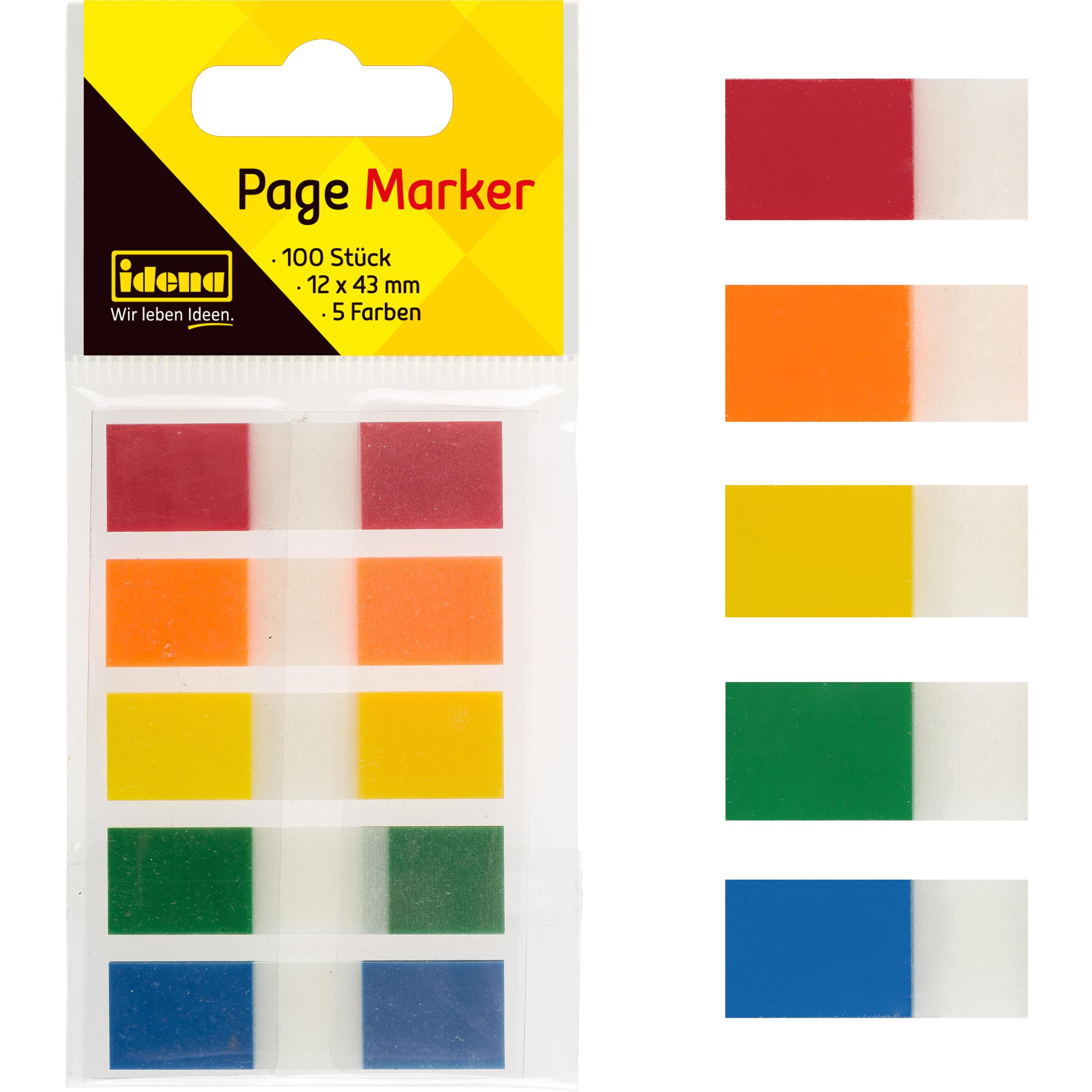 Idena, Haftnotiz, Page Marker Strips 5 Farben (12 x 43 mm)