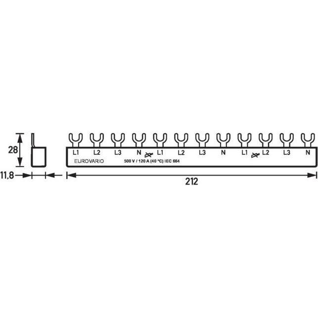 Thumbnail - Doepke Sammelschiene 4ph. EV-SG4.12.120 Gabelschuh 120A,12 TE EV-SG4.12.120, Passive Bauelemente, Grau