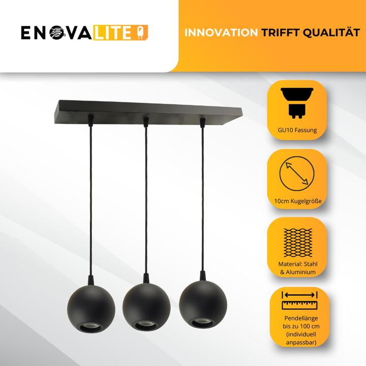 Productafbeelding Enovalite LED-Pendellampe GLOBE, GU10-Fassung, IP20, Ø10cm, 3 flammig, schwarz (GU10)