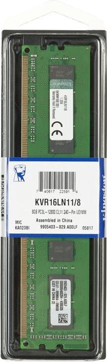 Actual product image Kingston ValueRAM (1 x 8GB, 1600 MHz, DDR3L-RAM, DIMM)
