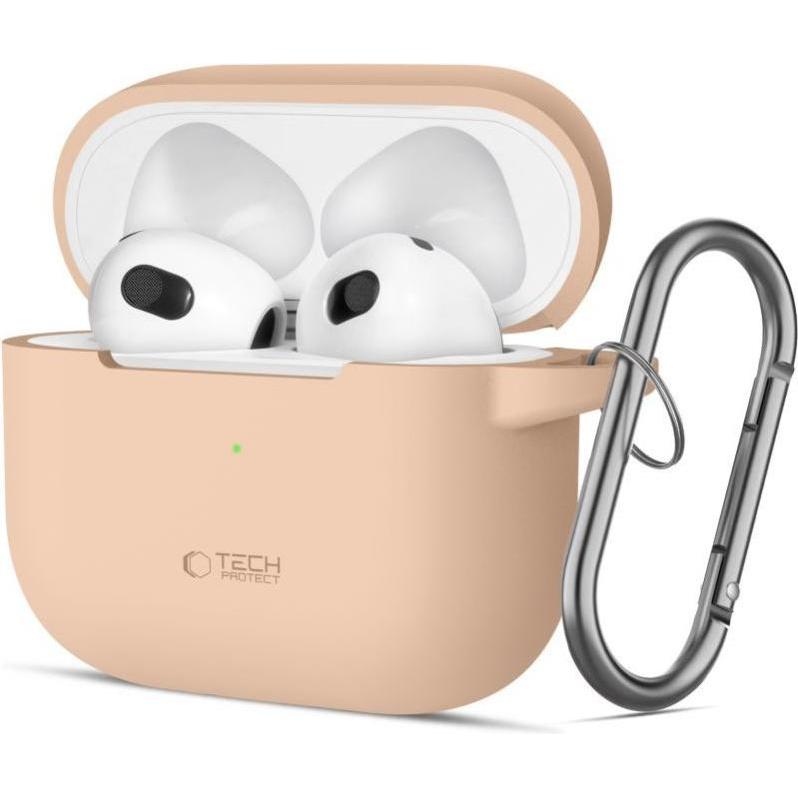 Tech-Protect Silicone Hook Case for Apple AirPods 3 - Beige (Kopfhörer Hülle), Kopfhörertasche + Schutzhülle, Beige