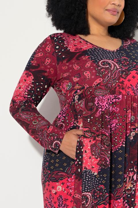 Produktbild Ulla Popken Jerseykleid, Paisley, V-Ausschnitt, Langarm, Taschen (54)