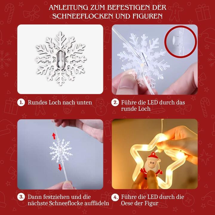 Produktbild Hermex LED Weihnachtslichterkette 3m Sternen-Lichtervorhang mit Schneeflocken (3 m)
