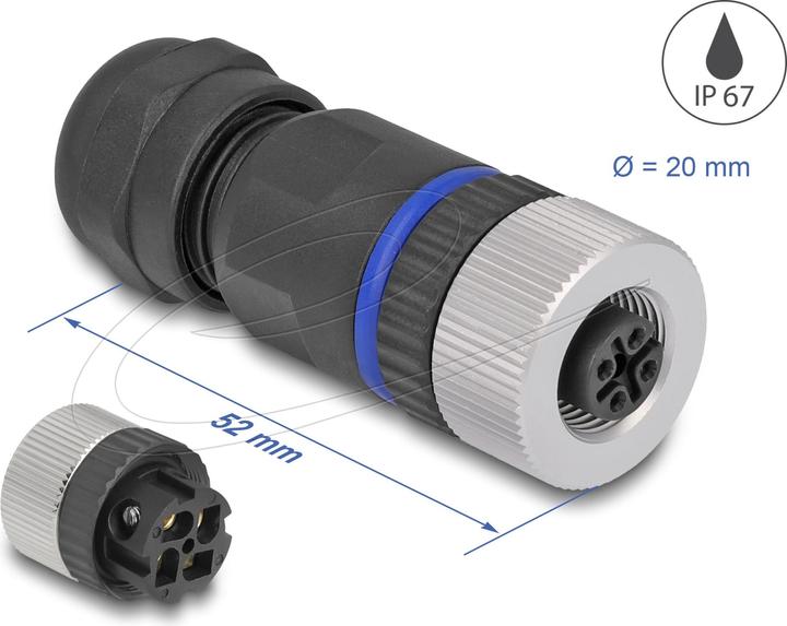 Actual product image Delock M12 plug connector A-coded 4-pin socket for mounting