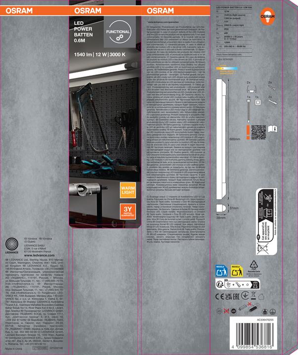 Produktbild Osram LED POWER BATTEN 600 mm 12 W 3000 K (1260 lm)