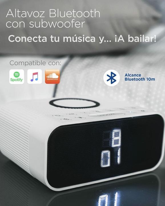 Image du produit KSIX Wuad Horloge D'Alarme Chargeur Sans Fil 10w Bluetooth Speaker Fm Radio