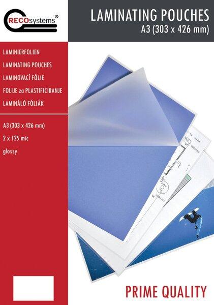 Image du produit RECOsystems Laminierfolien, 303 mm x 426 mm, DIN A3, Stärke 2 x 125 Micron, glänzend (A3, 100 pcs, 125 µm)