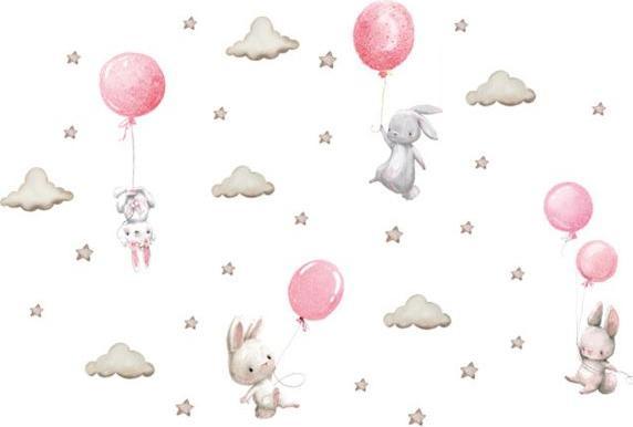 Konjac Sponge ROOM Decor SIPO-WS63028 NAKLEJKI NA ŚCIANĘ KRÓLIKI BALONY RÓŻOWE