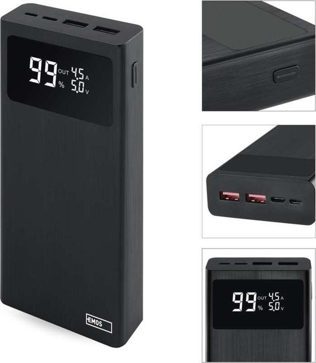 Actual product image Emos BetaQ 20 powerbank, 20,000 mAh, 22.5 W, black (20000 mAh, 22.50 W, 74 Wh)