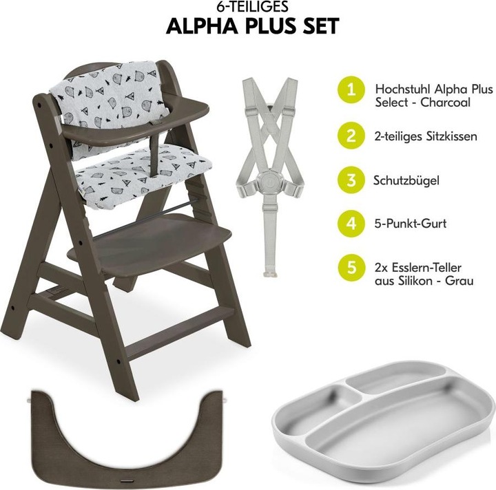 Actual product image Hauck Highchairs Highchair Alpha Plus Select Charcoal - in economy set (High chair booster seat)