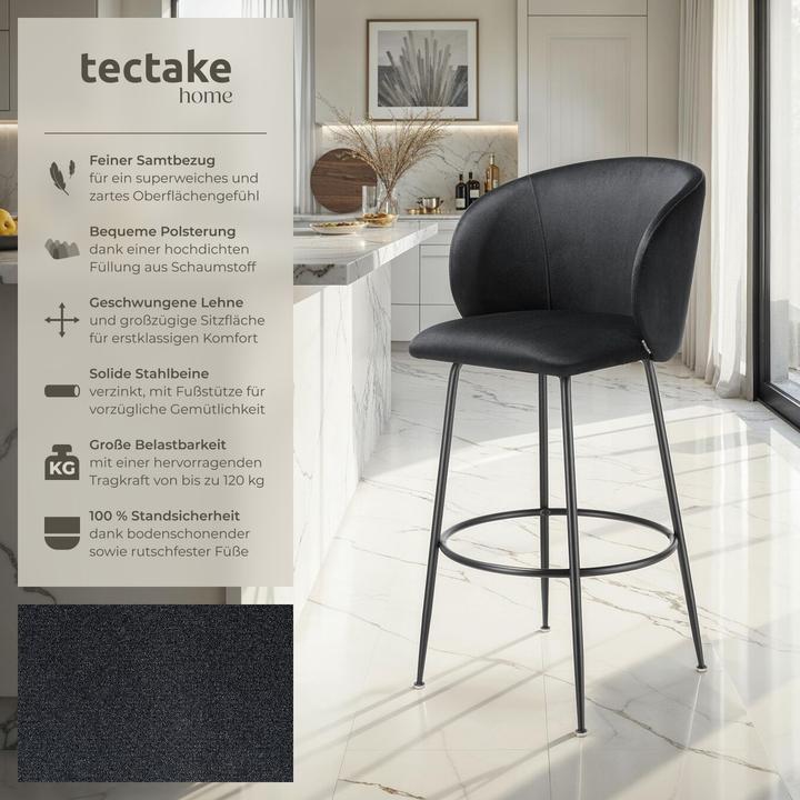 Actual product image tectake Bar stool Luana, with backrest, velvet look
