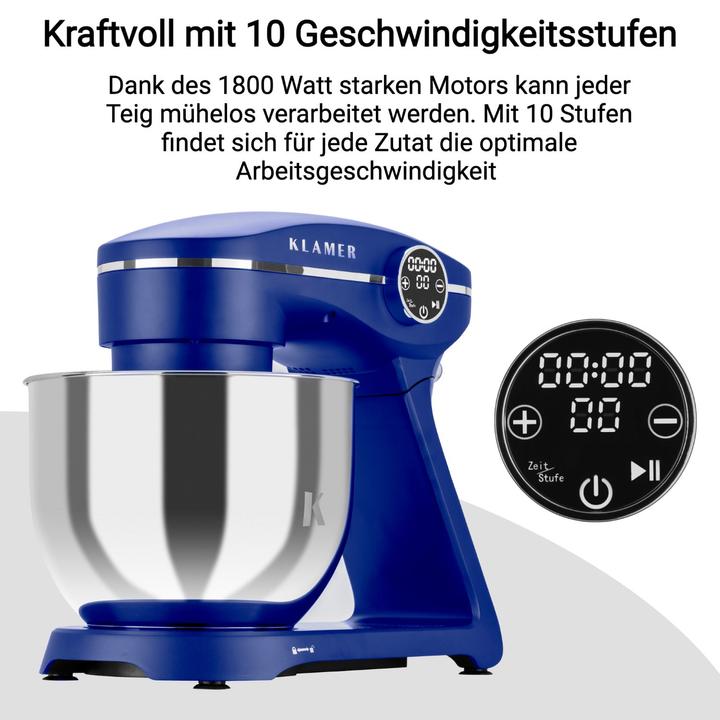 Actual product image KLAMER Küchenmaschine, Knetmaschine mit 6 Liter Edelstahl Schüssel (1800 W, 6 l)