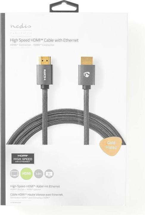 Actual product image Nedis High Speed HDMI ™ Cable with Ethernet | HDMI™ Plug | HDMI™ Plug | 4K@60Hz | ARC | 18 Gb (3 m)