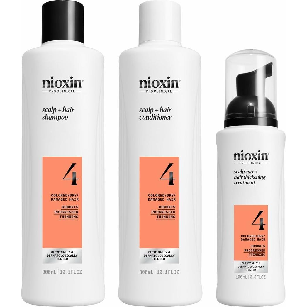 Nioxin, Set regalo bellezza, Sistema 4 Kit Trifasico Shampoo 300ml Balsamo 300ml Trattamento 100ml Kit di diradamento avanzato (Set per la cura dei ca
