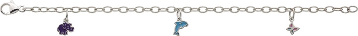 Produktbild Bijou Classic Charmbracelet rhodiniert mit eingehängtem Delfin, Elefant und Schmetterling 16 cm (16 cm, Silber)
