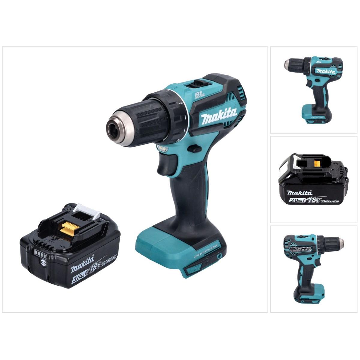 Makita, Bohrmaschine + Akkuschrauber, DDF 485 F1 Akku Bohrschrauber 18 V 50 Nm Brushless + 1x Akku 3,0 Ah - ohne Ladeger...