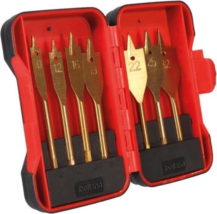 Actual product image Power tools & accessories FLAT WOOD DRILL SET - TITANIUM COATED - 7 pcs (10 mm, 12 mm, 16 mm, 19 mm, 22 mm, 25 mm, 32 mm)