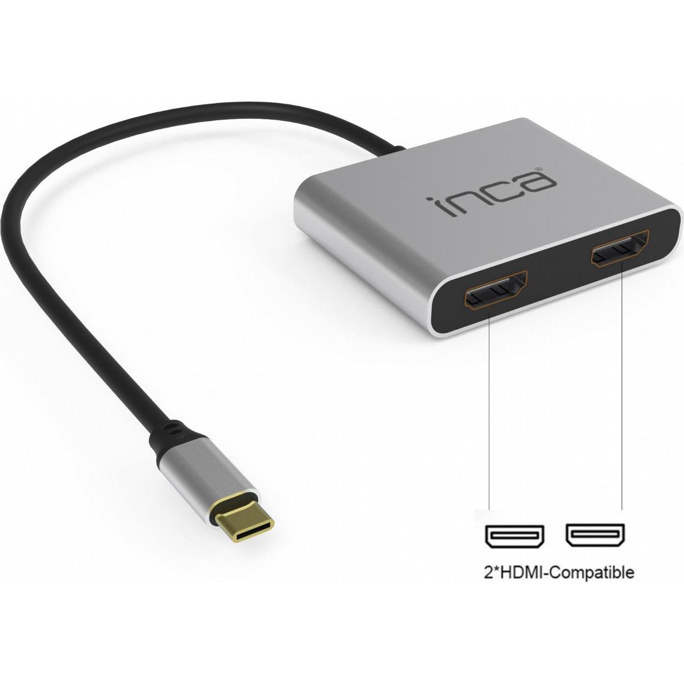 Thumbnail - Inca Adapter ITPC-4THubX4 2HDMI 4K 30Hz,4 in 1 USB Typ C (USB), Data + Video Adapter, Silber