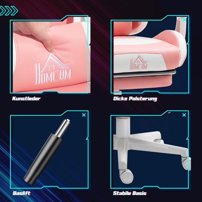 Actual product image Swisshandel24 Gaming Stuhl Ergonomischer Gamer Stuhl mit Lendenwirbelstütze, Fussstütze Rosa