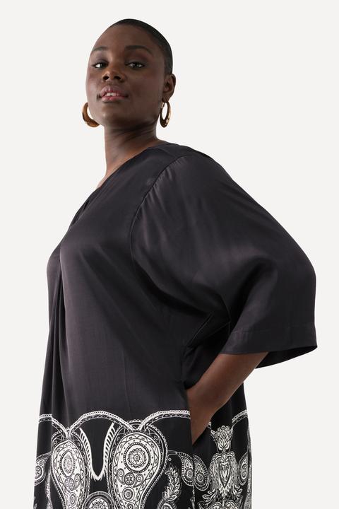 Image du produit Ulla Popken Robe maxi à imprimé cachemire, décolleté en V et manches 3/4 chauve-souris (46, 48)