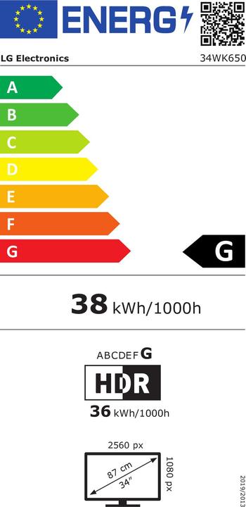 Energie-Label LG 34WK650-W (2560 x 1080 Pixel, 34.25")
