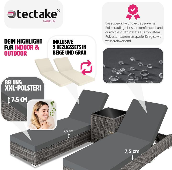 Immagine prodotto tectake 2x sedie a sdraio (184 cm)