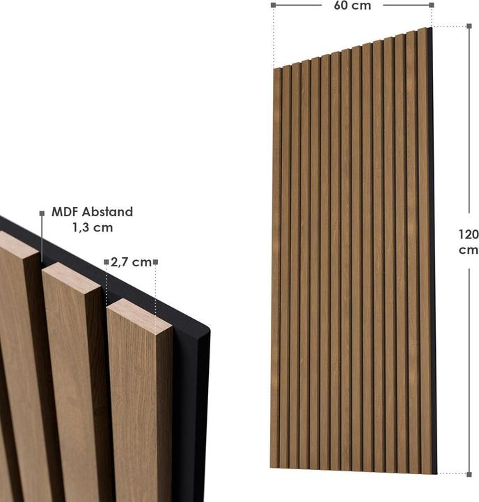 Produktbild Juskys 4x Akustik Wandpaneele 120x60cm - Eiche Natur Dunkel (60 x 120 cm)