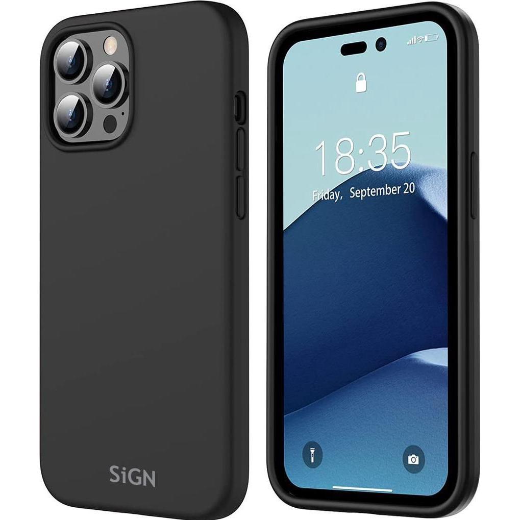 SIGN Liquid Silicone Case for iPhone 14 Pro - Black (Apple iPhone 14 Pro), Smartphone Hülle, Schwarz
