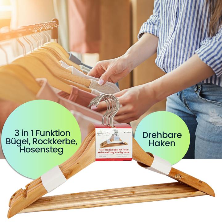 Produktbild Natura Punto Holz-Kleiderbügel mit Rockkerbe und Steg, 8-teilig (8x)
