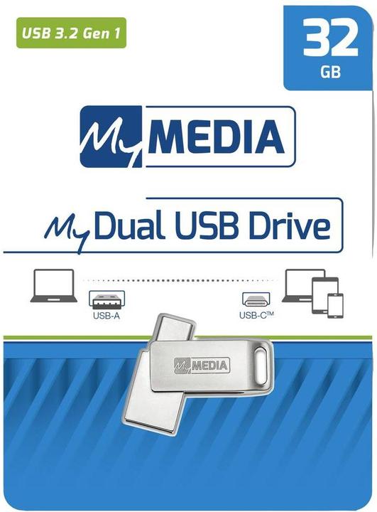 Produktbild MyMedia USB 3.2 OTG Stick 32GB, Typ A-C, My Dual, silber (32 GB, USB-A, USB-C)