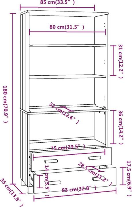 Produktbild vidaXL Highboard (85 x 85 x 180 cm)