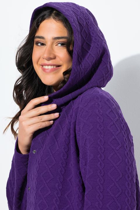 Image du produit Ulla Popken Veste à capuche, motif torsadé et boutons-pression. Dos plus long. (46, 48)
