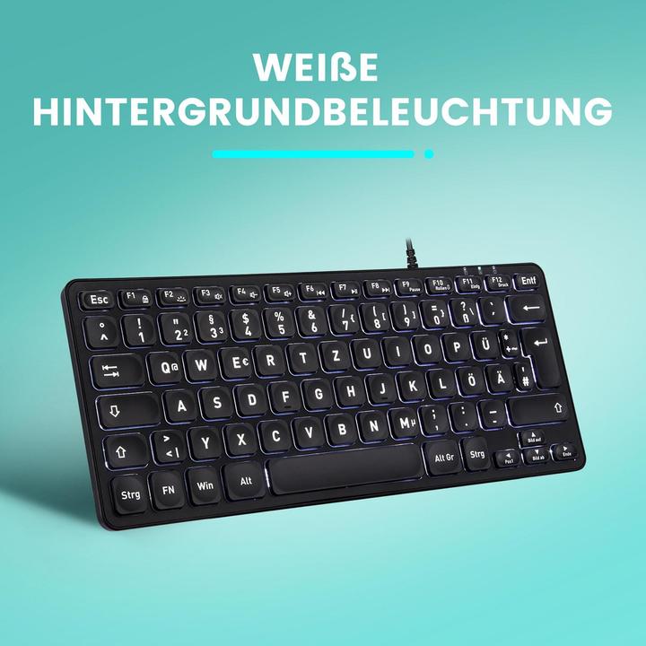 Productafbeelding Perixx PERIBOARD-332B DE, minitoetsenbord, USB bedraad, achtergrondverlichting, zwart (DE, Bedraad)