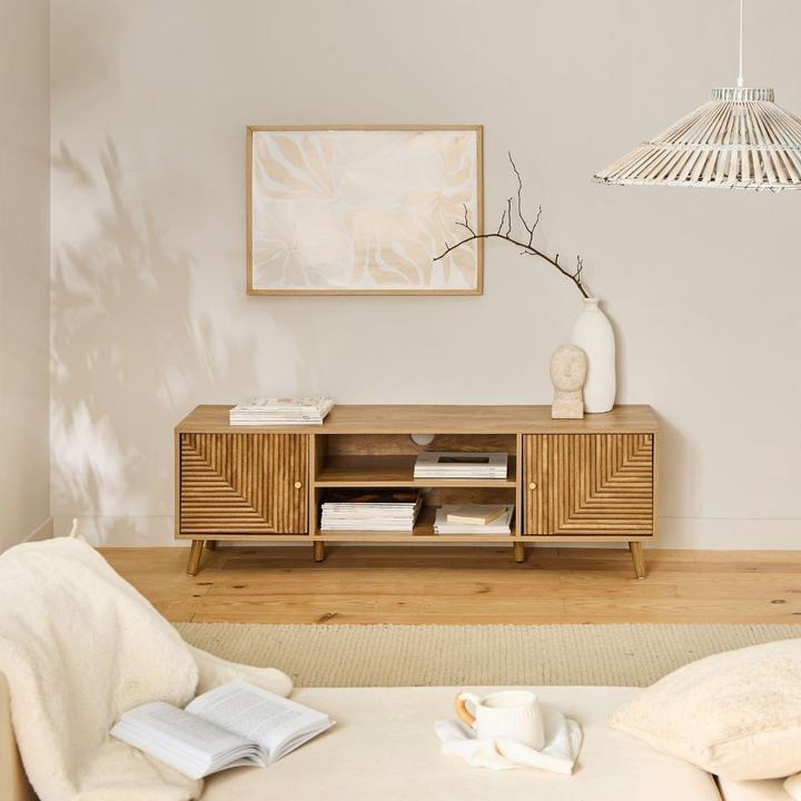 Immagine prodotto CaliCosy Mobile TV 2 ante con frontali effetto doghe a L, L140 cm - EDEN (140 x 40 x 45 cm)