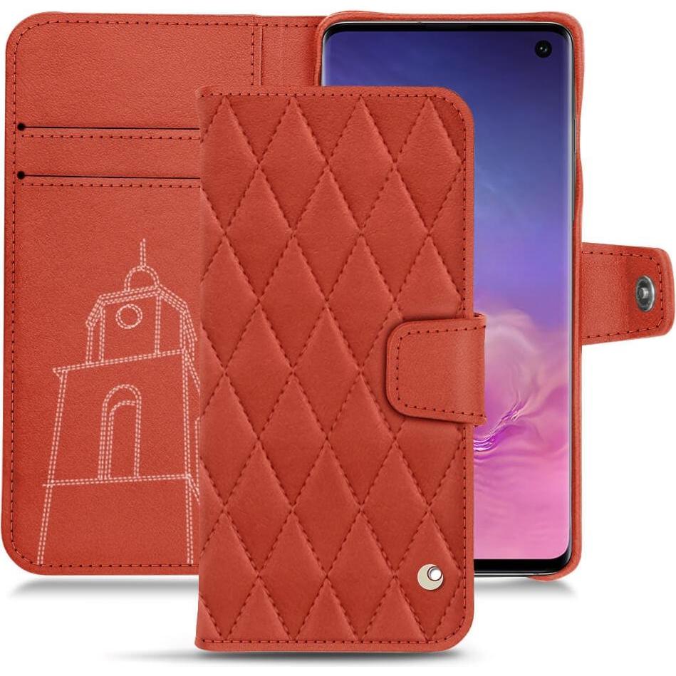 Noreve Lederschutzhülle Wallet (Samsung Galaxy S10), Smartphone Hülle, Orange