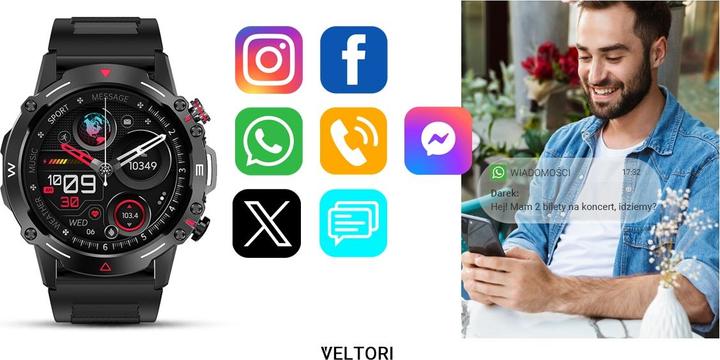 Actual product image Gino Rossi Veltori VT110-1 Smartwatch, schwarzes Silikonarmband