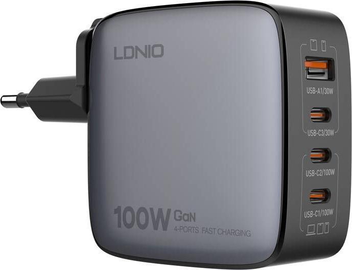 Ldnio Q408 100W USB-A + 3x USB-C mains charger (black) (100 W)
