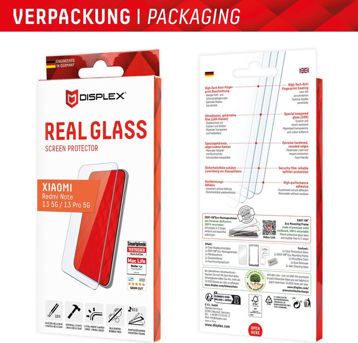Produktbild Displex Real Glass, 2D Panzerglas (1 Stück, Xiaomi Redmi Note 13 5G, Xiaomi Redmi Note 13 Pro 5G)