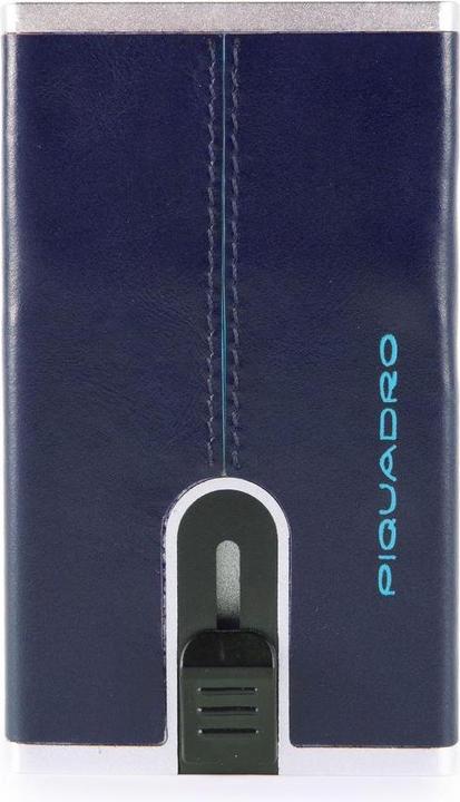 Piquadro Blue Square, Leather Card Holder, Square Sliding System, Blue, Un