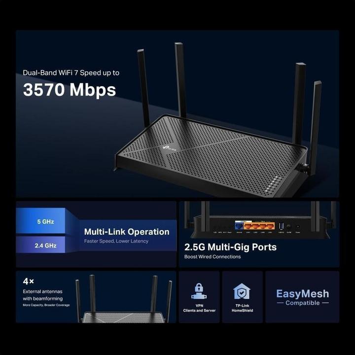 Produktbild TP-Link BE3600 Wi-Fi 7 Dual-Band Router mit 2,5G und Mesh-Funktion
