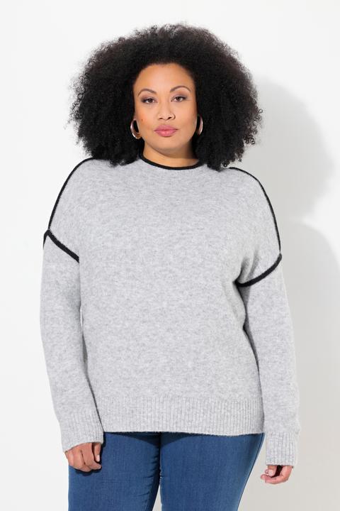 Image du produit Ulla Popken Pull rayé oversize, col montant et manches longues (54)