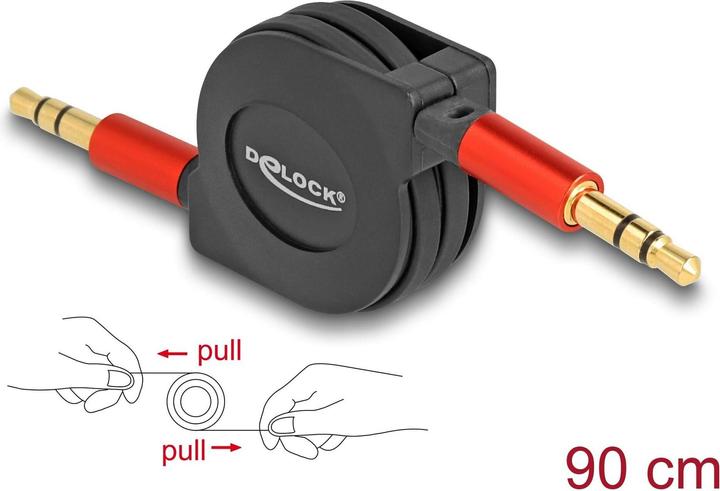 Actual product image Delock Audio retractable cable 3.5 mm 3 pin jack plug to jack plug 90 cm (0.90 m, 2.5mm)