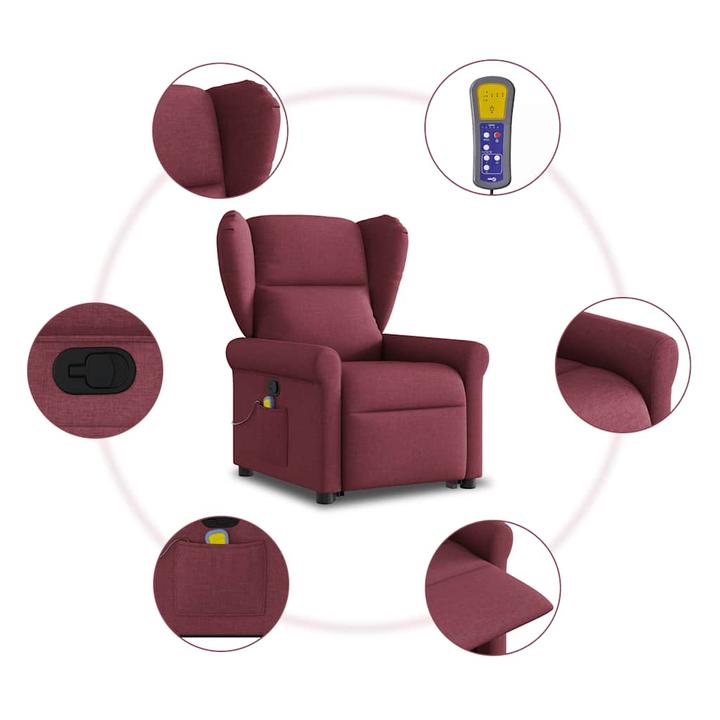 Immagine prodotto VidaXL Poltrona massaggiante con ausilio stand-up in tessuto rosso vino