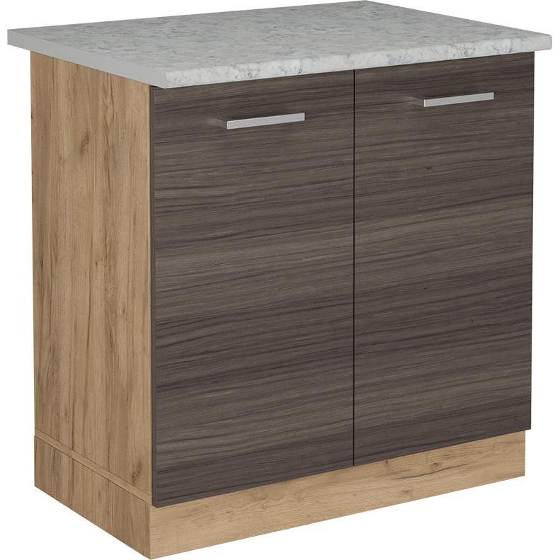 Vicco, Regal, Küchenunterschrank R-Line, Edelgrau/Goldkraft Eiche, 80 cm AP Marmor