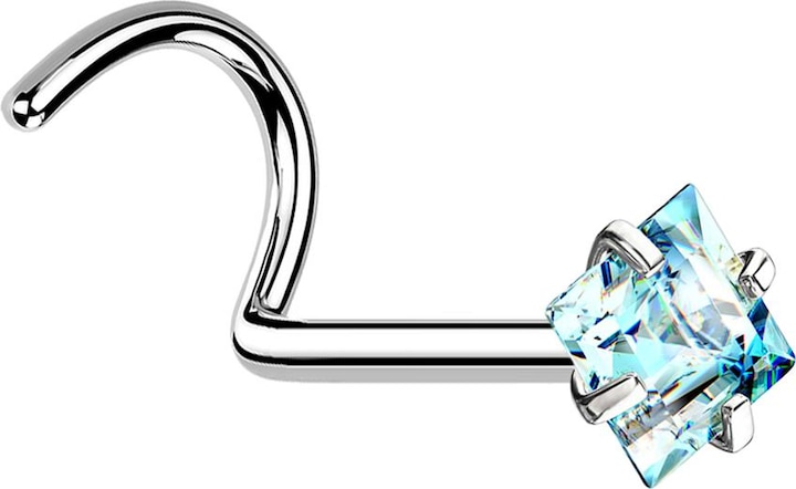 Immagine prodotto Star Piercing Nasenstecker gebogen silber quadratischer Kristall aqua gefasst (senza ottone, Acciaio chirurgico 316L)