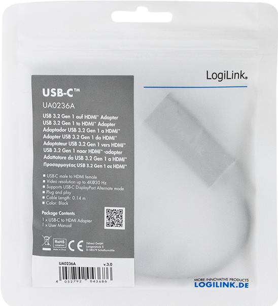 Produktbild LogiLink USB Typ-C zu (HDMI, 4.50 cm)